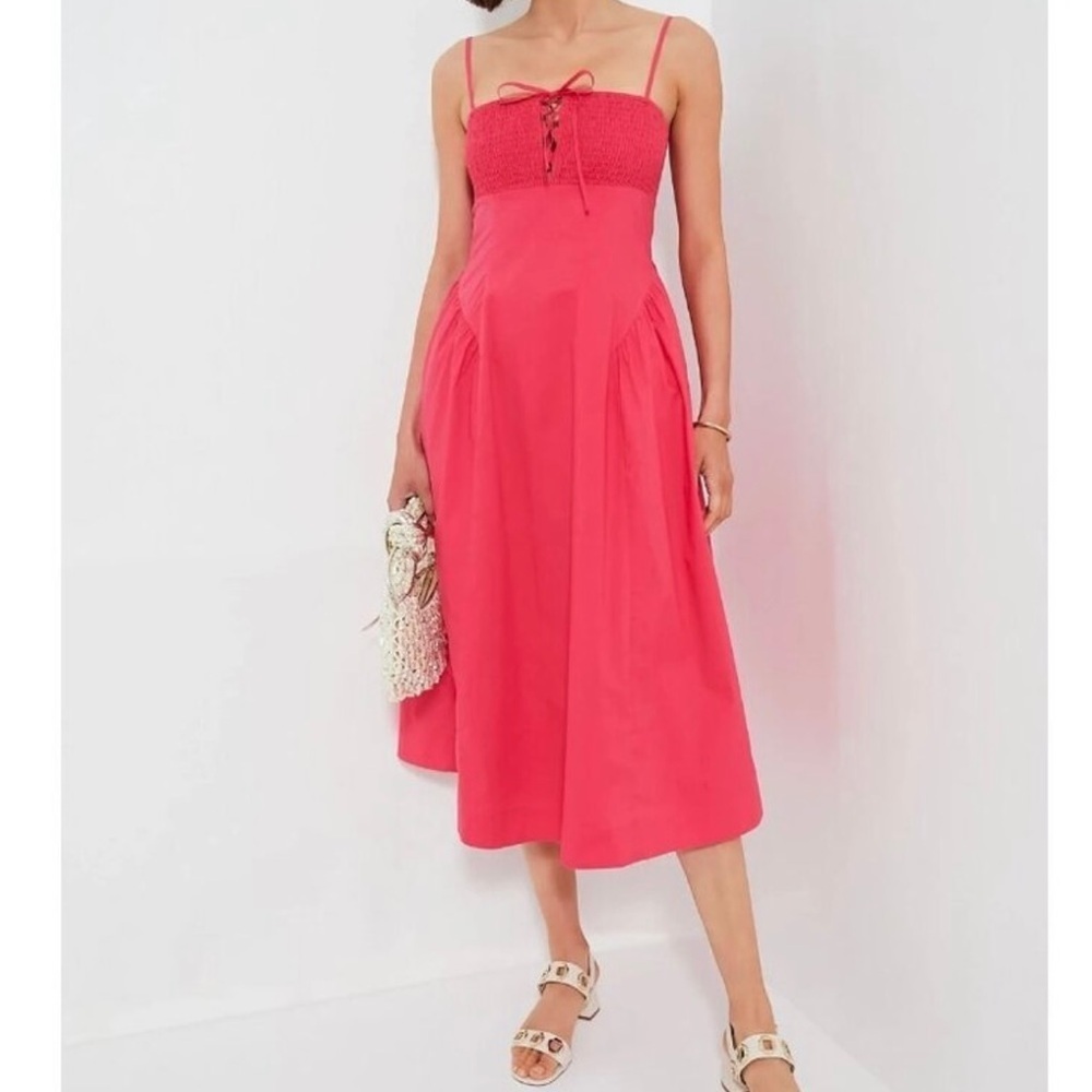 NEW Tuckernuck Smocked Midi Dress Women’s XXS Watermelon Pink Hyacinth House NWT